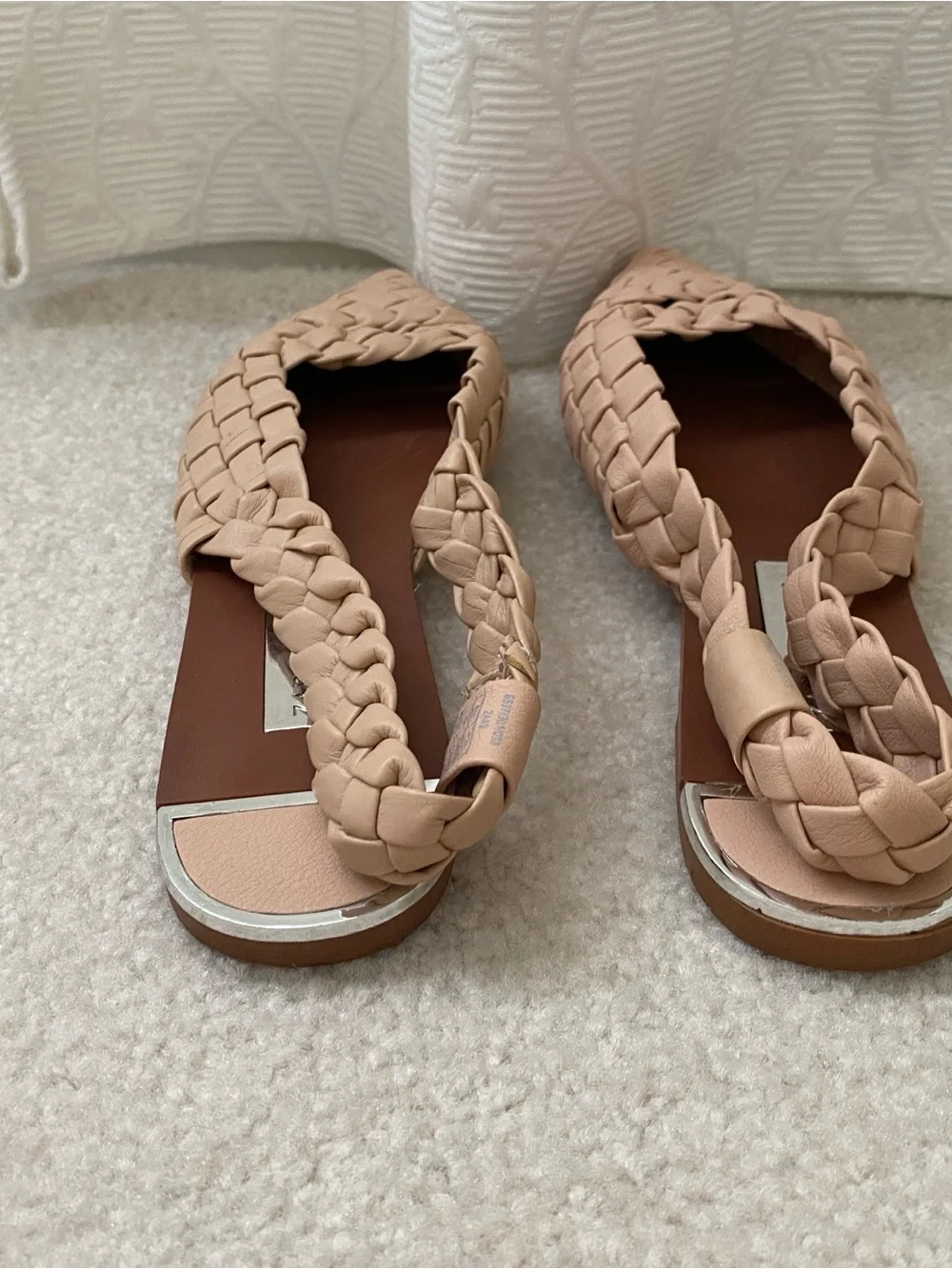 Zara Woven Pointed-Toe Flats - Beige